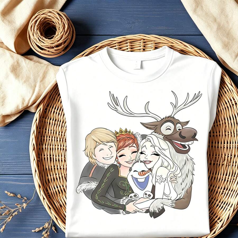Disney Women's T-Shirts Frozen Elsa Anna Olaf Sven Kristoff Family Hug Printed Oversized T-Shirts, 100% Cotton Retro Short-Sleeved Casual Shirts, And Graphic Printing T-Shirts For Frozen Themed Matching Outfits - 白色 - 查看 1