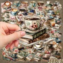 50pcs Transparent Matte Sticker Set - Book And Coffee Design, Suitable For Plastic, Glass, Metal And Asymmetrical Shaped Phone Cases, Notebooks, Scrapbooks And Journals Unique Decorative Sticker Pack - 50pcs - View 7