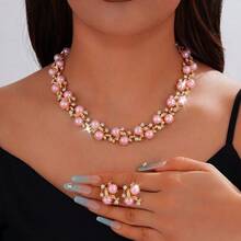 Fashionable Dopamine Multi-Color Earrings Necklace For Women Versatile Banquet Wedding Bridal Jewelry Set Decoration Retail - Purple - View 5