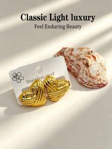 Pendientes con forma de corazón de acero inoxidable chapado en oro de 18K, hipoalergénicos, resistentes a la decoloración, resistentes al desgaste, diseño grueso, minimalismo clásico, adecuados para uso diario, vacaciones, joyería neutra para fiestas, regalo perfecto para vacaciones - Multicolor - Ver 8