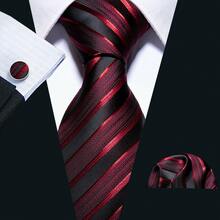 4pcs-Men's Red & Black Striped Tie Set With Pocket Square, Cufflinks & Gold Tie Pin- Formal Party Wedding Business Necktie For Groom-Cufflinks Pattern Random - Red - View 2