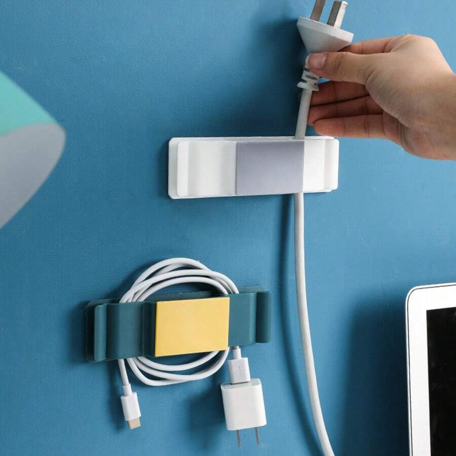 2入組壁掛式電線收納架 自黏式電源插座掛鉤 廚房收納方案 黏貼式支架 充電線管理 - 彩色 - 查看 1