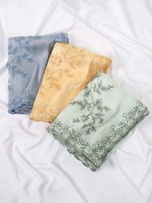 1pc Women's Luxury Embroidered Organza Headscarf With Sequins, Lightweight And Breathable Organza Headscarf Shimmers In The Sun, Essential For Summer Travel - Multicolor Vine Embroidery - View 3