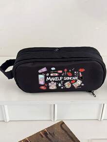 Nylon Kosmetiktasche, Muster mit Kosmetik- und Hautpflegemustern, große Kapazität Kosmetiktasche, tragbare Fächer, Aufbewahrungstasche, tragbare minimalistische Reise-Ins-Stil Aufbewahrungstasche, tragbare Kosmetik- und Make-up-Pinsel Aufbewahrungstasche, geeignet für Reisen - Verschiedenfarbig - Übersicht 3