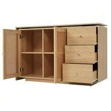 L-Shaped Corner Desk, Computer Desk With Rattan Doors, Dressing Table, White 126 Cm - Natural Color - View 7