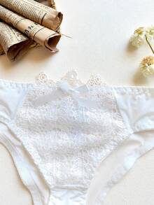 5pcs Sexy Lace Solid Color Triangle Panties, Bow Design, Comfortable Low Waist Underwear Set - Multicolor - View 5