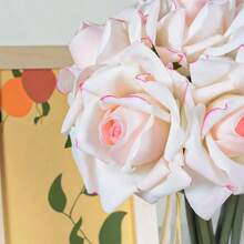 8434-6 Pcs Artificial Rose Flowers Real Touch Silk Rose 10.2 Inch Single Stem Roses For Bridal Bouquets DIY Arrangement Bouquet Wedding Party Home Garden Decor Pink - 粉色 - 查看 6