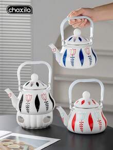 choxila 1pc Multicolor Tulip Leaf Enamel Pot, Multifunctional Teapot, Coffee Pot, Kettle For Home Use, Kitchen Universal Induction Or Gas Stove Direct Heat Enamel Teapot, Home Tabletop Decor Teapot, Holiday Gift Teapot - Tulip Enamel Teapot - View 1