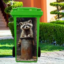 Cute Raccoon Trash Can Sticker - Waterproof Coating, Easy-To-Clean Surface, Fits Standard Size Trash Cans, Durable And Removable, Perfect For Outdoor Use, Raccoon Bathroom Decor - A - View 3