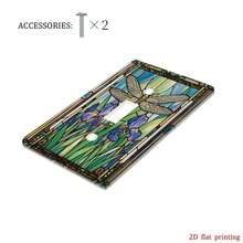 1pc Colorful Glass Pattern Switch Cover Plate Dragonfly & Iris Print 2D Flat Design Personalized Wall Art Decor For Home Kitchen Bathroom Office - Multicolor - View 13