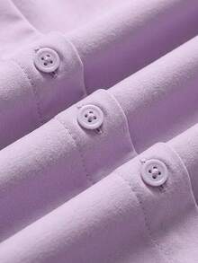 Kemeja Kasual Dasar Ukuran Plus Wanita Lengan Panjang Ringan dengan Kancing Depan - Lilac Purple - View 4