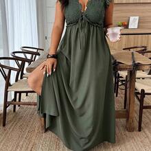 ghadjgyjad Weeklong Vestido casual de talla grande de unicolor con cuello en V y mangas cortas, de estilo minimalista - Agua verde azul - Ver 6