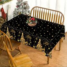 1/2pcs Christmas Plastic Tablecloth, 53.93" X 86.61" Rectangular Tablecloth, Christmas Gingerbread Snowflake Snowman Gold Christmas Tree Reindeer Pattern Tablecloth, Suitable For Christmas Winter Holiday Decoration Party Supplies, Holiday Family Gathering, Christmas Tablecloth - Multicolor - View 8