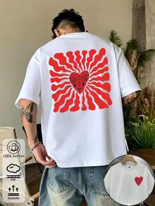 Heart Wave Pattern, Summer Men's Fitted T-Shirt, Vacation Travel Beach, Daily Gathering - White - View 6