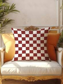 2 pièces, Tailles multiples, Toucher confortable, Style minimaliste, Carreaux rouges et blancs, Design géométrique, Processus d'impression numérique, Housses de coussin décoratives pour la maison, Housses de coussin, Housses de coussin de ferme vintage, Housses de coussin pour canapé, salon, chambre, Sans insert de coussin - brique rouge terre cuite rétro - Voir 4