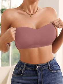 Sexy Pure Desire Black Strapless Bandeau Bra For Women Front Closure Wireless Seamless Invisible Bra Wedding Dress Friendly AntiSlip Comfortable Daily - 紫色2 - 查看 8