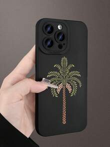 1 pièce Coque souple premium imprimée thème palmier Arabie Saoudite motif 2D classique populaire nouveau, noir mat toucher anti-poussière et imperméable, convient pour amis, famille, couples, vous-même, compatible avec iPhone 16/15/14/13/12/11/Pro/ProMax/X/XR/XS/XSMAX/7/8/PLUS - Noir - Voir 3
