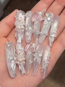 1pc Artistic Nail Art Mold Maltese Dog Cute Bow Dessert Kitten Lace 3D Nail Decoration, Essential Tool For Nail Artists, Transparent Silicone Mold - Clear - View 10