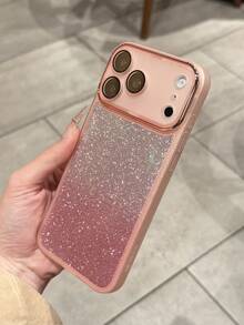 Custodia per telefono di lusso con pellicola per lenti glitterata, protezione completa della fotocamera, compatibile con 17 Pro Max, 17 Pro, 17 Air, 16, 15, 14, 13, 12 Pro Max, 16 Plus, 11, in silicone morbido con bordo protettivo antiurto - Rosa - Visualizzare 3
