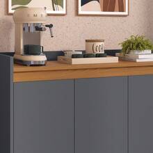 Virginia 3-Door Buffet Cabinet With Spindle Legs, Retro Style, Freijó Gray - Xem 3