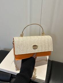 Bolso de mano tejido de moda (color de costura aleatorio, compartimento interior) - Naranja - Ver 4