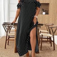 guangzhougaolangshangmao  Tall CURVE Vestido largo de mujer de talla grande con volantes en el hombro y el bajo, vestido largo para vacaciones en la playa, de tela texturizada lavada con aspecto de lino, suelto y cómodo y transpirable - Multicolor - Ver 7