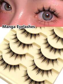New Natural 5 Pairs Doll-Like False Eyelashes Transparent Stem Cartoon Lashes, Fairy-Style Design, Soft, High Quality Perfect For Daily, Wedding, Travel, Cosplay Reusable - Black - View 2