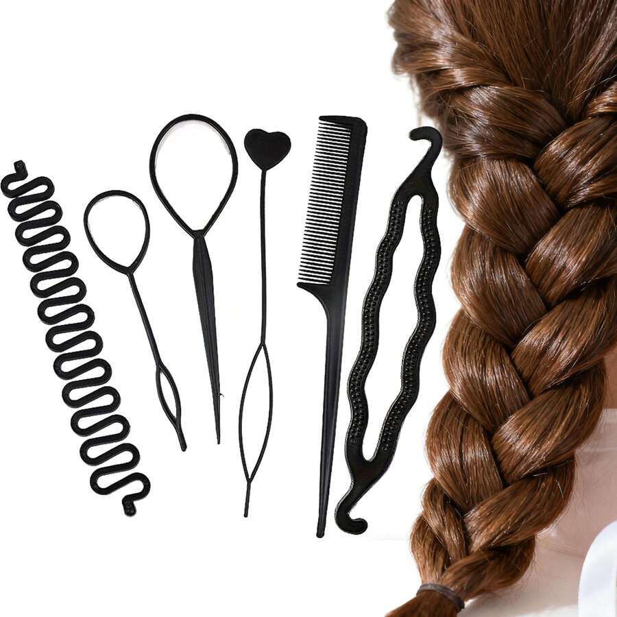 Brodark 6pcs Women's Hair Styling Tool Comb Hair Accessory Set Hair Pin Bun Maker Hair Updo Tool Comb Hair Bun Maker - Black - View 1