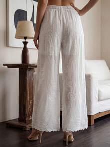 Vintage Bohemian Style Beach Cover-Up Pants, White Lace Trim Embroidered Pants, Suitable For Summer Beach And Travel - White - View 6