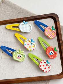 6pcs Colorful Polka Dot Plaid Apple Hair Clips BB Clips Funny Big Eye Snap Clips For Flyaway Hair Bangs And Side Hair - Multicolor - View 7