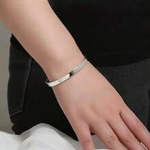 1pc Men's Fashion Stainless Steel 6MM Wide Bracelet - Silver - View 1