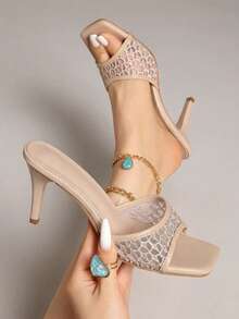Mẫu sandal cao gót mũi nhọn quai ren, kiểu dáng thanh lịch, gợi cảm dành cho nữ, hàng mới về mùa hè 2026. - Màu be - Xem 9