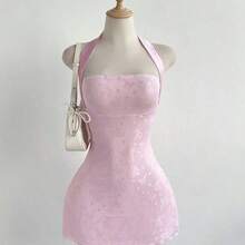 ghadjgyjad  Vestido de fiesta mini con diseño de mariposa, cintura ceñida y sexy, con diseño de lazo de mariposa en la espalda, estilo dulce con bloqueo de color y malla - Burdeos - Ver 2