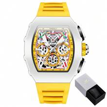 ONOLA Brand Chronograph Quartz Watch For Men Tonneau Dial Sport Waterproof Wristwatch Milk White Silicone Strap Auto Date Watch - Màu vàng - Xem 8