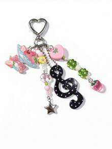 1 pieza Llavero con nota musical dulce y fresca, colgante con cuentas y lazo de fresa, accesorio de bolso de diseño exclusivo - Multicolor - Ver 2