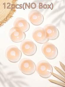 12入可重複使用矽膠乳貼，無縫隱形黏貼式胸貼，適用於露背洋裝、白色上衣與夏季穿搭 - 粉色 - 查看 8
