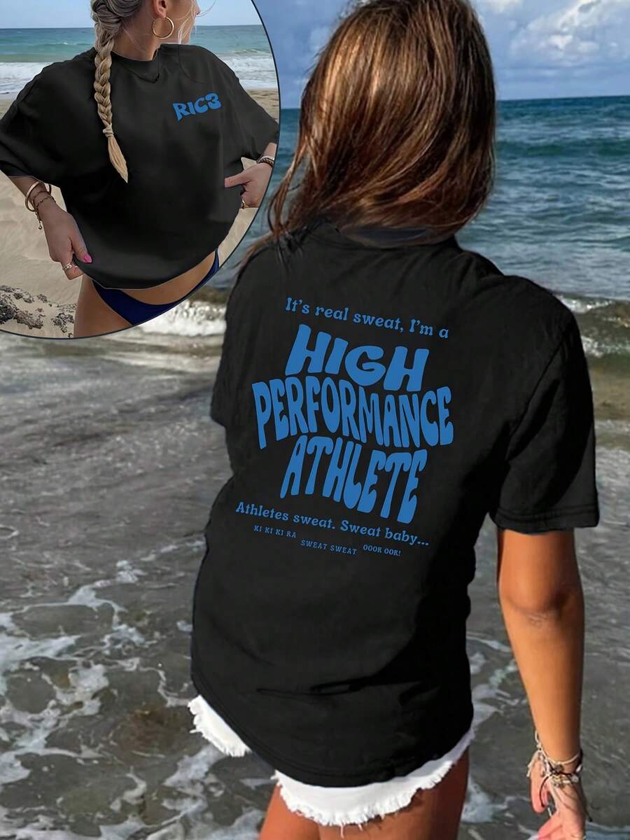 Women's T-Shirts, Women's Clothing, High-Performance Athletic Wear. "Pink Ricciardo F1" T-Shirt - Casual Women's Crew Neck, Short Sleeves, Reversible Print Design, Suitable For Spring And Summer, Gift For F1 Enthusiasts, F1 Fan Apparel. | Funny Slogan T-Shirt | Comfortable Fit - 黑色 - 查看 1