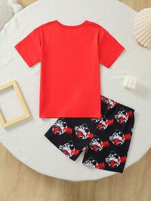 Disney [Licencia oficial] Conjunto de 2 piezas de camiseta de manga corta con cuello redondo y pantalones cortos con estampado de dibujos animados rojos para niños preadolescentes, suave y cómodo, adecuado para uso diario casual, interior/exterior, viajes y vacaciones - Rojo - Ver 6