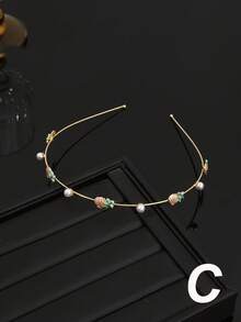 1 قطعة عصابة رأس بوهيمية مزينة باللؤلؤ، طوق شعر رفيع بتصميم نجمة البحر والصدفة، إكسسوار شعر للعطلات/الشاطئ/الزفاف - متعدد الألوان - مشاهدة 11