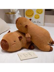 1pc Cute Capybara Plush Doll Long Pillow, Children's Sleeping Bed Cushion Backrest - Brown - View 5