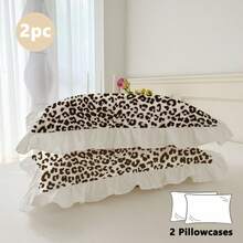 2pcs/Set Ruffle Print Pillowcases, Comfortable Breathable Skin-Friendly Soft Machine Washable Ruffle Princess Style Pillowcases (Pillow Inserts Not Included), Simple Elegant, Suitable For Student Dorm, Bedroom, Hotel Bedding, All Seasons - Brown - View 1