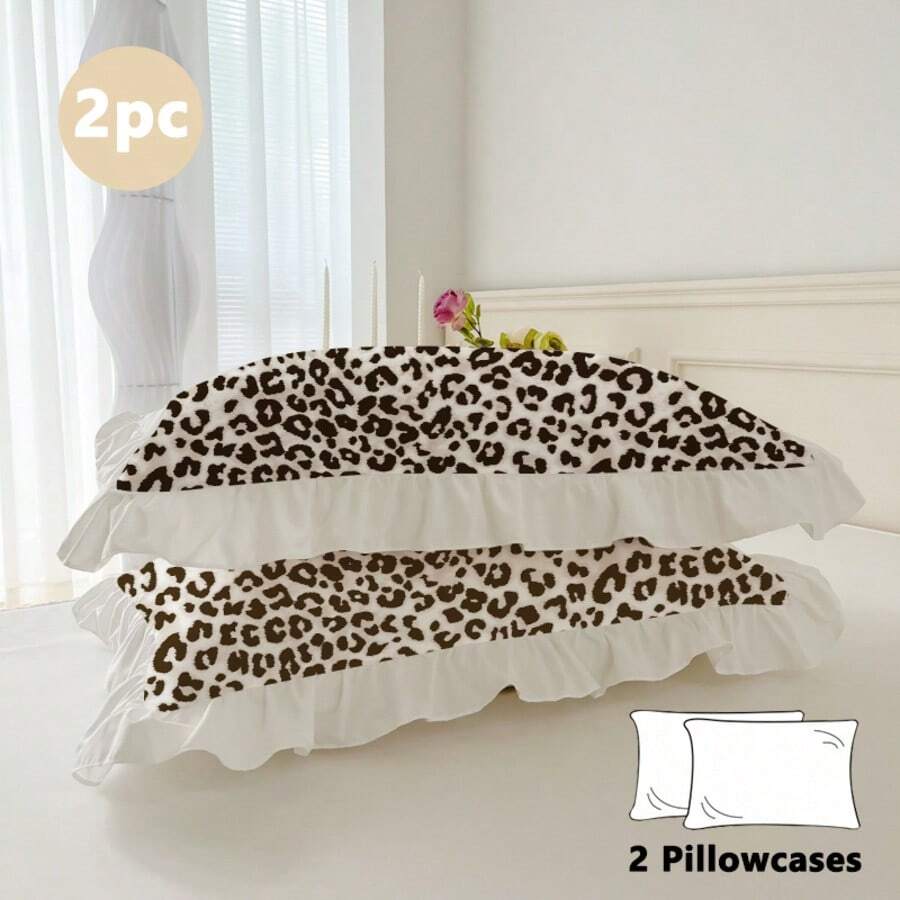 2pcs/Set Ruffle Print Pillowcases, Comfortable Breathable Skin-Friendly Soft Machine Washable Ruffle Princess Style Pillowcases (Pillow Inserts Not Included), Simple Elegant, Suitable For Student Dorm, Bedroom, Hotel Bedding, All Seasons - Brown - View 1