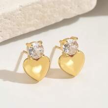 Gold Smooth Surface Heart-Shaped Stud Earrings For Women, Minimalist Fashion Jewelry For Girls, Wedding Bride - Gold - View 6
