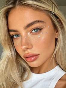 3D glänzende transparente Multikorn Silber-Weiße Strass-Gesichtsdekoration, DIY Musikfestival Karneval Y2K Party Make-up Ball Gesichts-/Nagelglitzersteine - Weiss - Übersicht 6