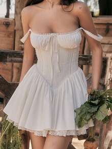 Bestselling A-Line Ballet-Style Lace Strapless Dress - White - View 2