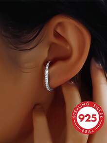 GLIMMER GI 1 Đôi bông tai bạc S925, bông tai hình chữ E ít gây dị ứng đính đá Cubic Zirconia tổng hợp, thiết kế mới thanh lịch đa năng, phù hợp đeo hàng ngày, đi du lịch, quà tặng Valentine, sinh nhật cho nữ - Bạc - Xem 3