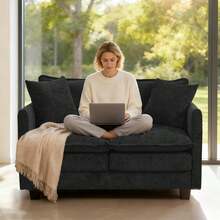 Loveseat Sofa Cloud Sofa Couch 50'', Modern Loveseats 2 Seat Couch 27" Deep Seat With 2 Pillows For Small Spaces Apartment Studio Office Bedroom Living Room 8834-BLACK-1 - 黑色 - 查看 8
