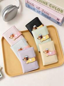Cute Dog Pattern Compact Wallet, Korean Style Small Portable Multifunctional Card Holder & ID Holder, Holiday Graduation Teacher Appreciation Gift, Purple Girls Purse Mini Wallet - Multicolor - View 6