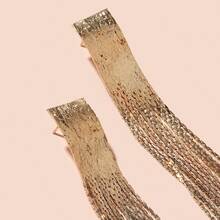 1 Pair Fashionable Geometric Tassel Earrings, Elegant Long Stylish Earrings For Women, Unique Niche Design - Gold - View 2