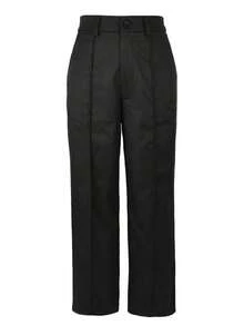 Kayi Solid Color Button Zipper Pocket Waist-Cinching Suit Fabric Plus Size Navy Blue Long Pants, Women Teacher's Clothing Black - Black - View 4